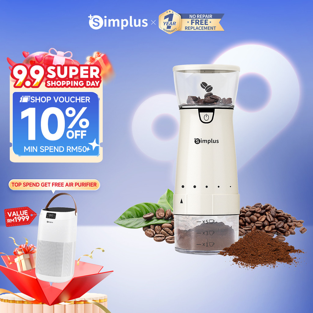 Simplus Electric Coffee Bean Grinder | 5 Tiers of Ceramic Grinding Setting | 1200mAh | Washable Type-C Charging MDJH001