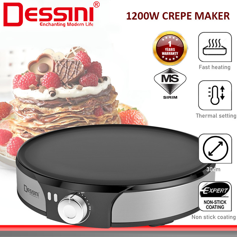 DESSINI ITALY 30CM Electric Crepe Pancake Pizza Spring Roll Maker Toaster Barbecue BBQ Grill Non-Stick Baking Pan Cooker