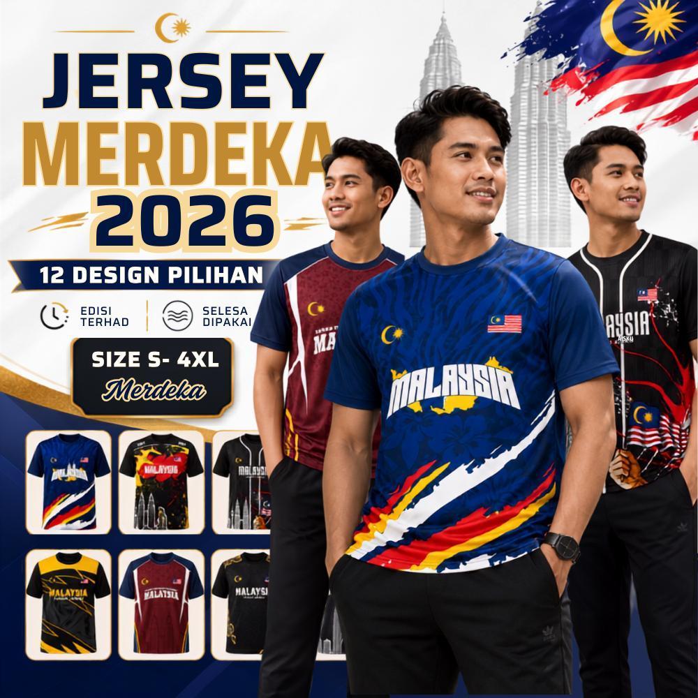 Jersey Malaysia Merdeka 2026 Lelaki Unisex Baju Malaysia Sukan Short Sleeve Kain Sejuk Size S-4XL T Shirt Baju Sukan