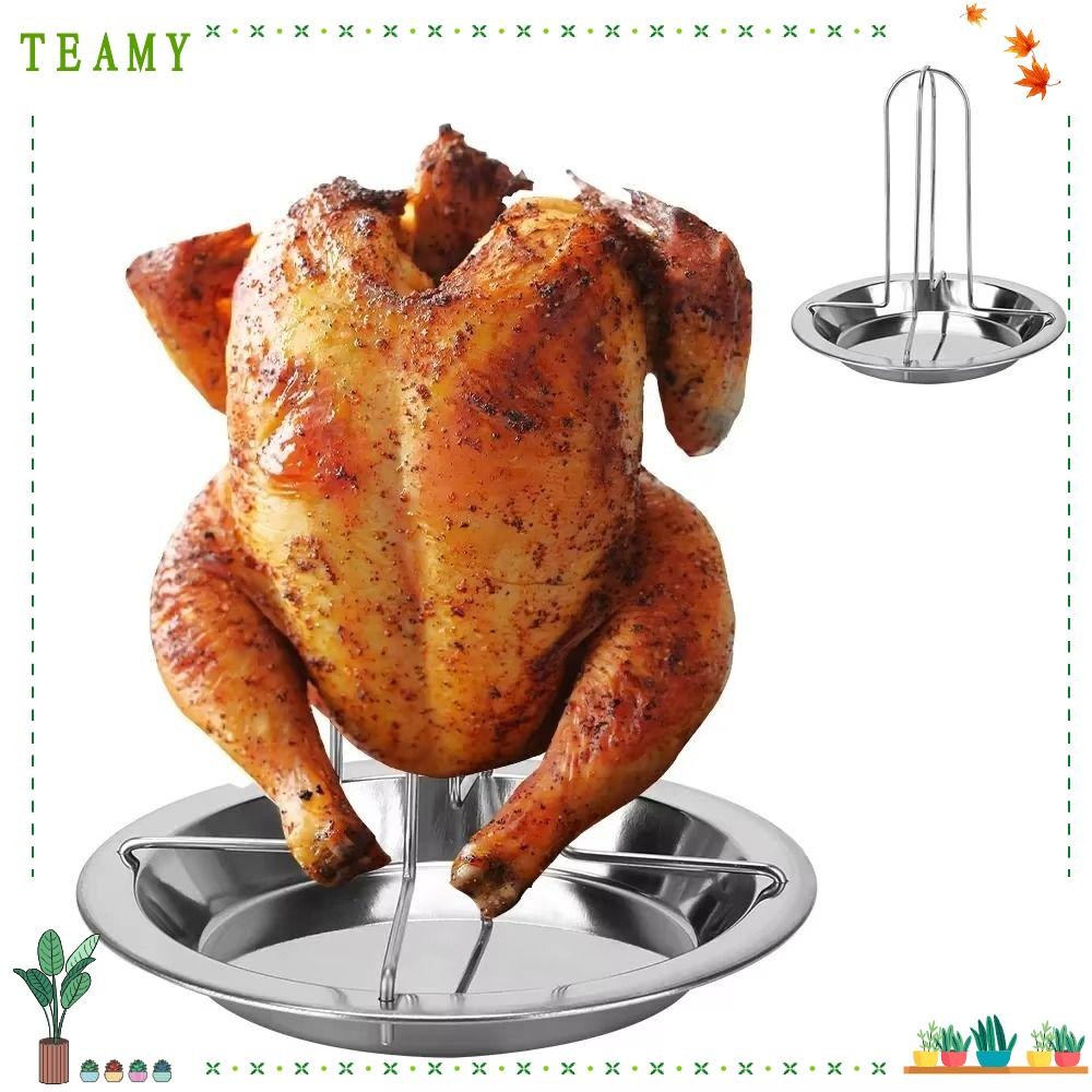 TEAMY Grilled Chicken Plate, Roaster Rack with Tray Portable Chicken Roaster Rack, Non-stick Multi-function Outdoor BBQ Tools
