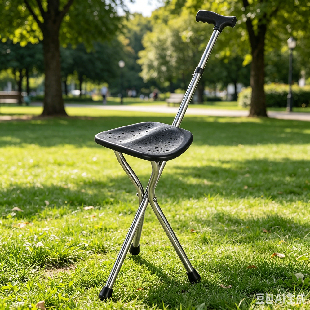 Walking Cane Stool Elderly Anti-slip Folding Walking Cane Chair- && -、walking aid、 cane、tongkat orang tua、tongkat lipat、tongkat 4 kaki、Foldable stick for elderly、 kaki 4、拐杖椅子