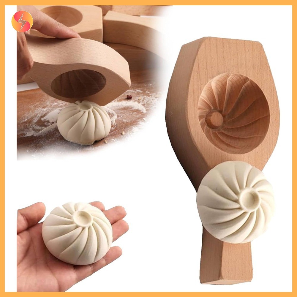 Wooden Steamed Bun Mold Hand Carved Baozi Dumpling Pastry Mold DIY Flower Shape Baking Tool