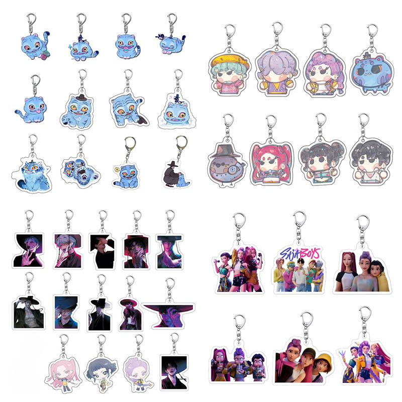 Anime Movie K-pop De Hunters Keychain Cartoon Demonn Band Korean Keyring for Bags Backpack Hanging Saja Pendant Fan