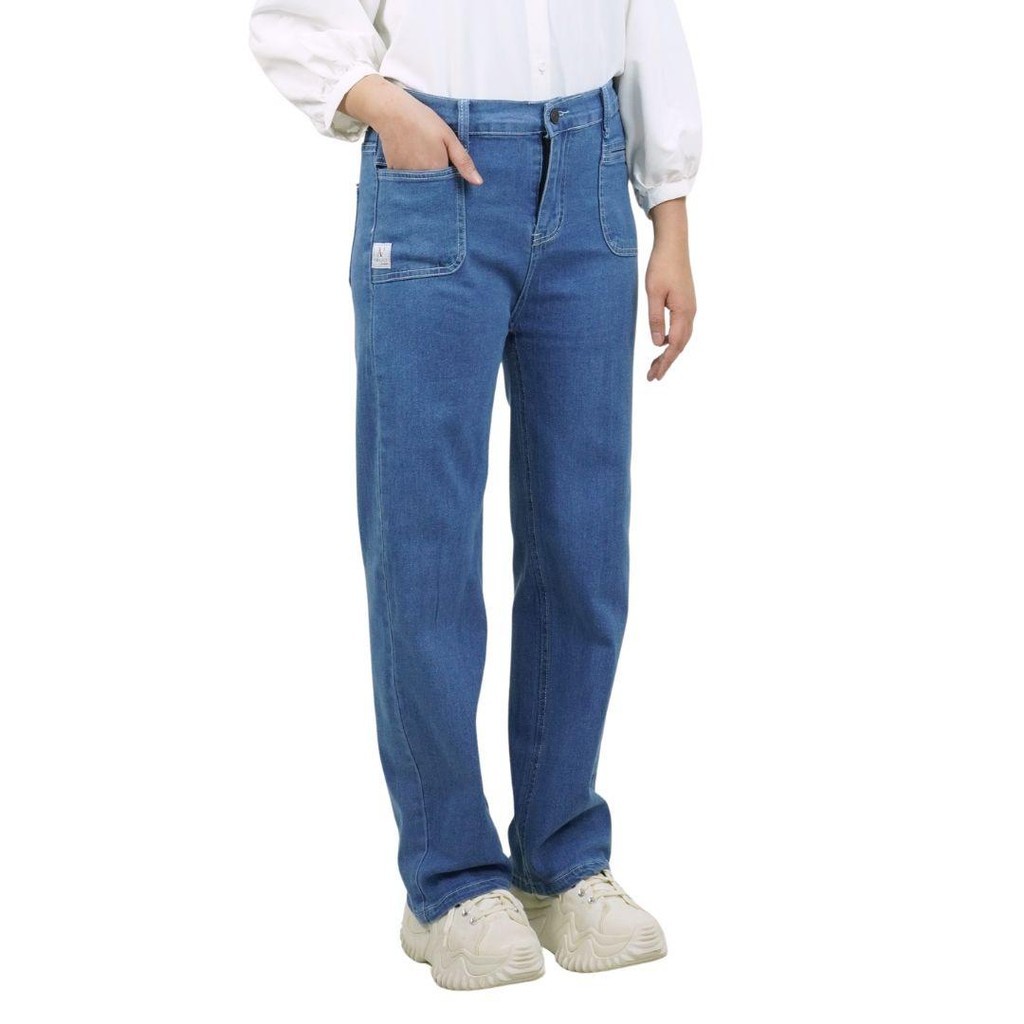AMIABLY Flare Jeans Denim Baggy Straight Cut Ironless Stretchable Seluar Wanita High Waist Casual Streetwear Daily OOTD