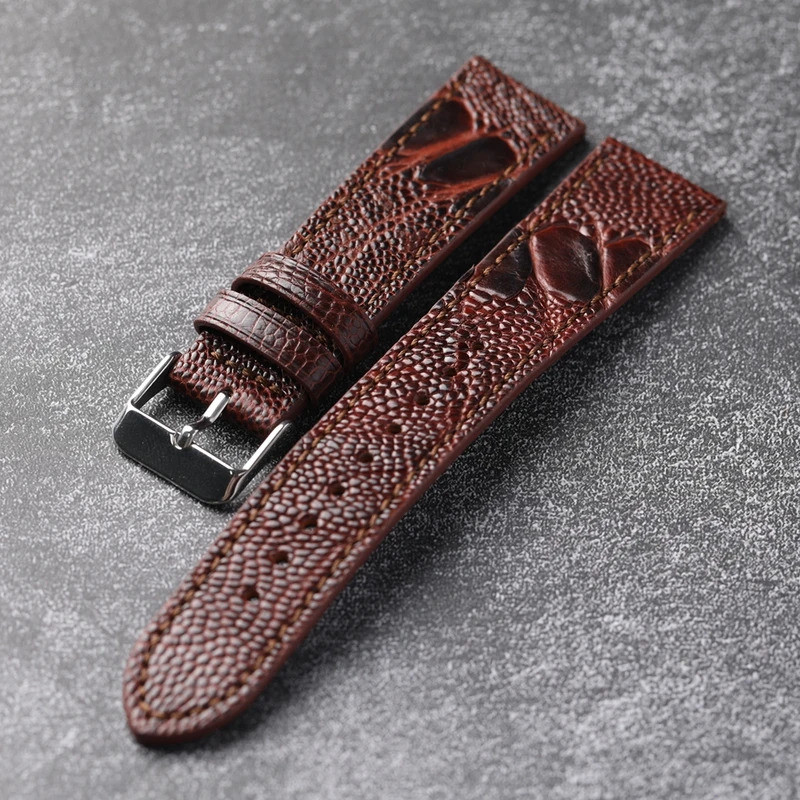 Kulit Tulen Premium Kulit Kaki Burung Unta Buatan Tangan 18 19 20 21 22MM Coklat Hijau Kulit Tulen Gelang Lelaki Vintaj