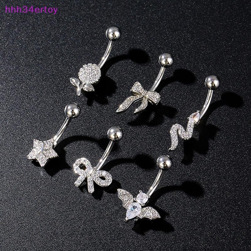 hhh34ertoy> Fashion Zircon Belly Button Rings Stainless Steel Bow Heart Navel Piercing Ring For Women Sexy Belly Piercing Ring Body Jewelry well