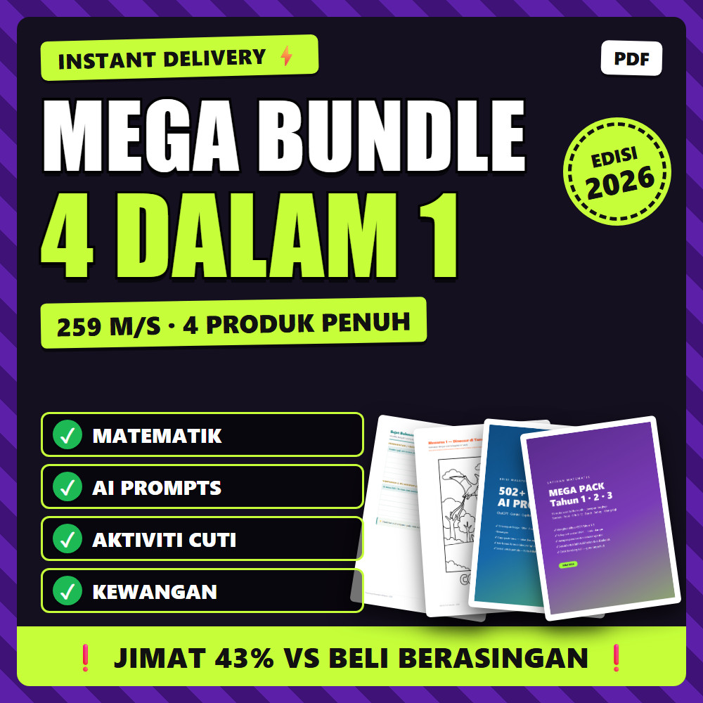 Satu Download 4 Panduan | Matematik KSSR + AI ChatGPT 500 Prompts + Aktiviti + Kewangan | PDF 2026