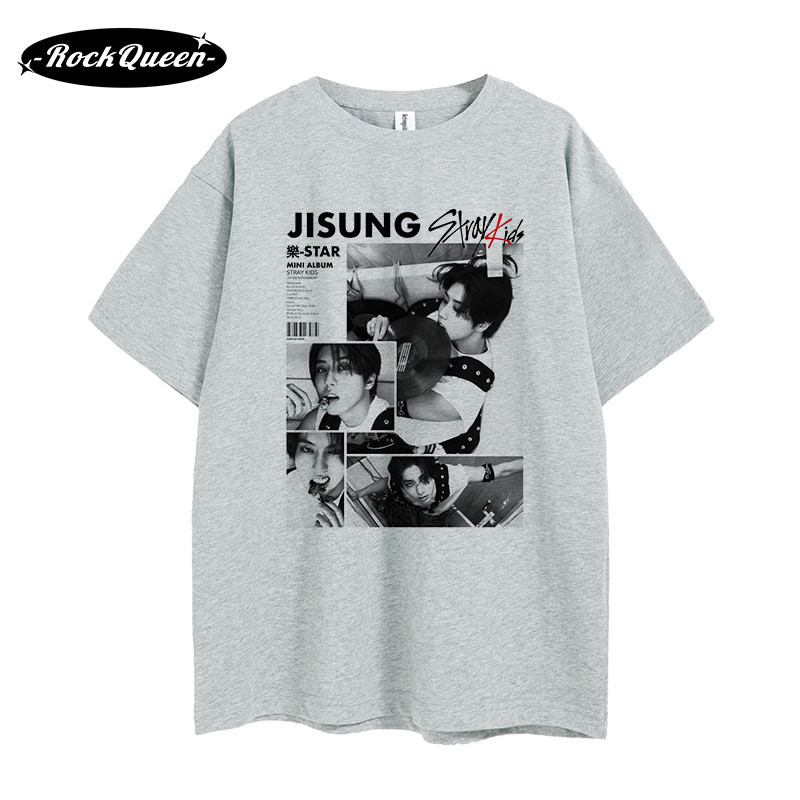 Han JiSung Merchandise Short-Sleeved t-Shirt Stray Kids Korean Pop Music tee Male Female Students Pure Cotton ins Fans