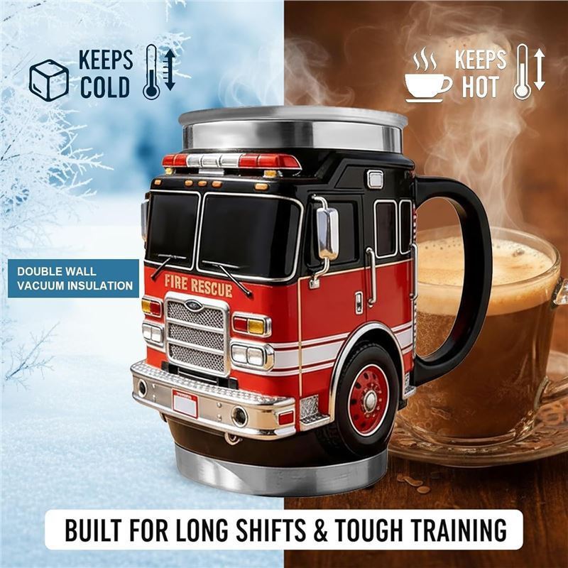 Cartoon style Mug Fire Rescue Truck Police Car Stainless Steel Thermos Portable Cup Holiday Gift Desktop Decoration