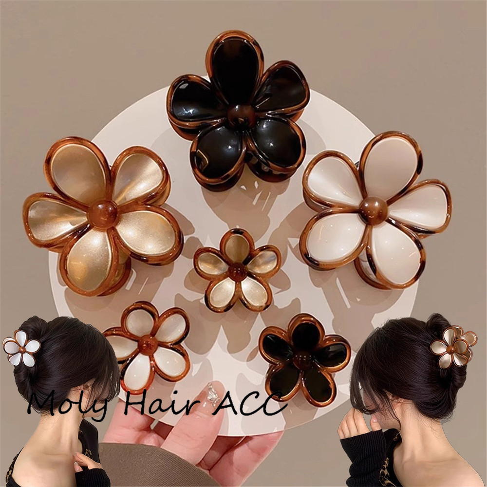 Retro Amber Flower Grab Clip Girl's Back of Head Hair Shark Clip Simple Frangipani 1/2/3/4 pcs