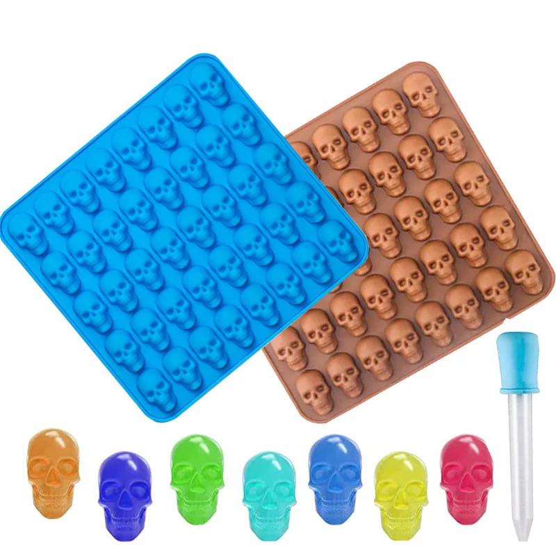 Acuan Ais fudge Acuan Tengkorak Silikon Acuan Ais Kiub Dulang Acuan Gula-gula dengan Penitis Gula-gula Lembut Membuat DIY Pembuat Blok Ais Wain