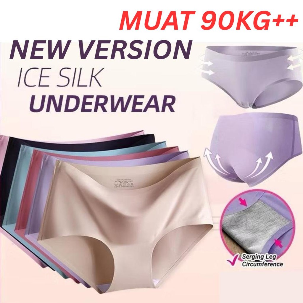 Ice Silk Seamless Underwear Middle Waist Panties Women Clothing Seluar Dalam Wanita Fabric Smooth Silk Licin