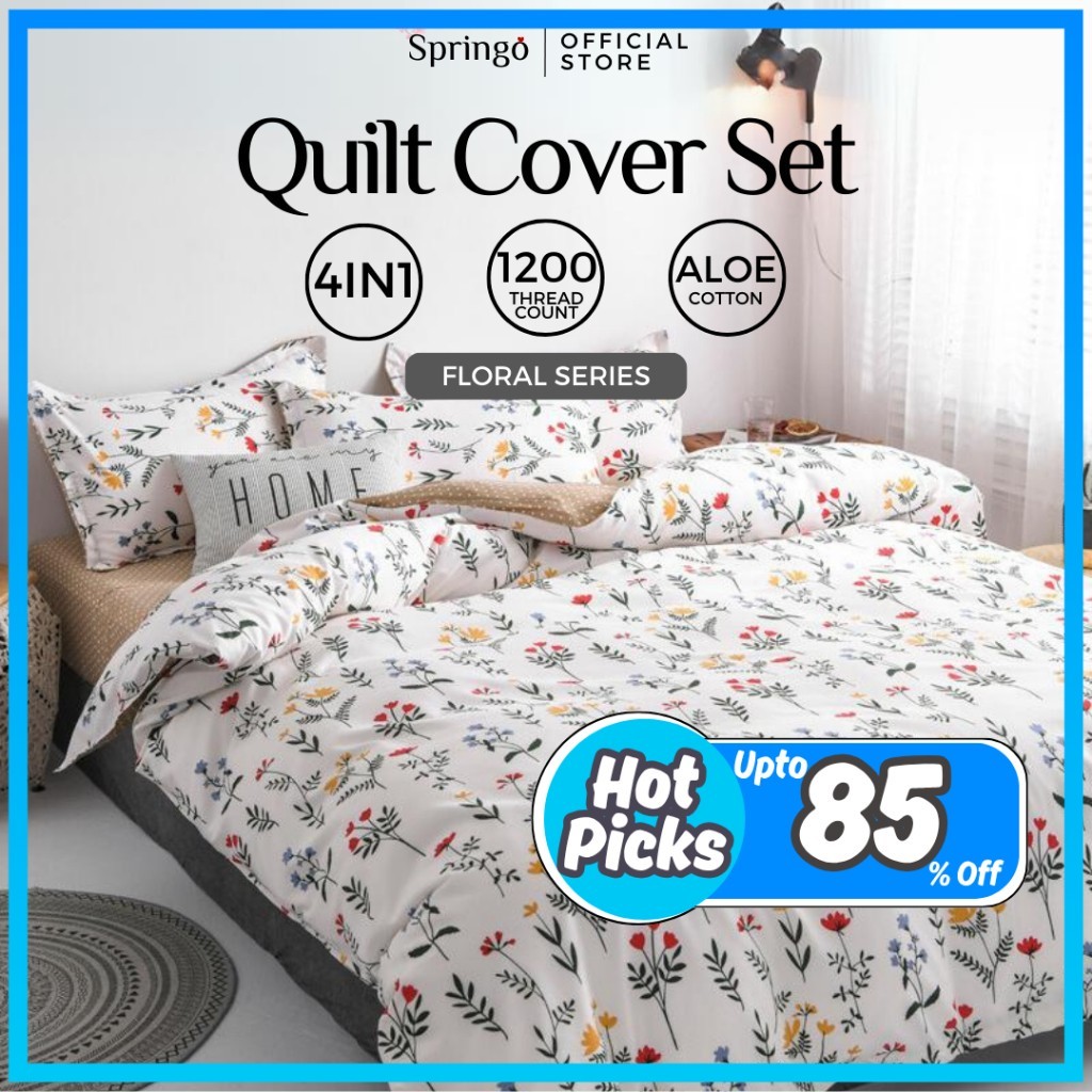 SG Premium Floral Bedsheet Set Quilt Cover Cadar Getah Keliling Sarung Selimut Single Queen BAC#1
