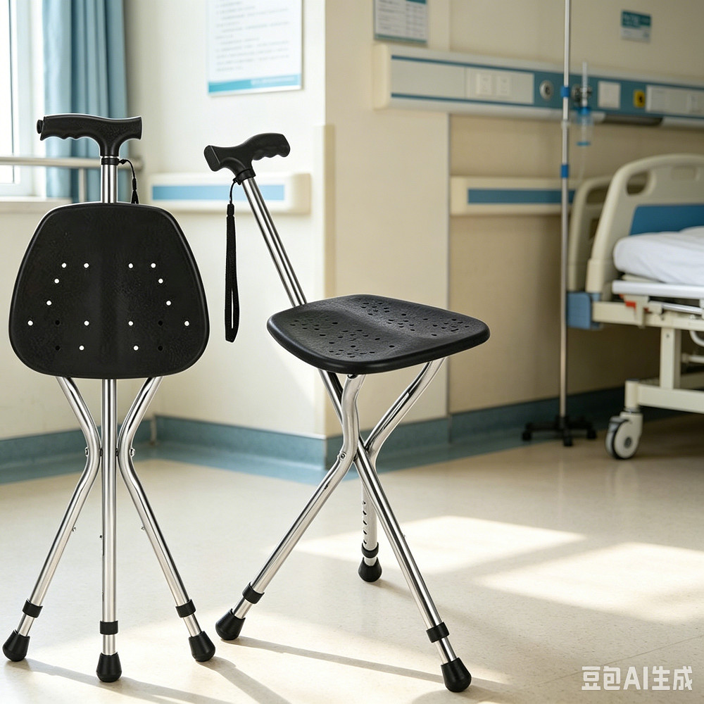 Walking Cane Stool Elderly Anti-slip Folding Walking Cane Chair & ---、walking aid、 cane、tongkat orang tua、tongkat lipat、tongkat 4 kaki、Foldable stick for elderly、 kaki 4、拐杖椅子