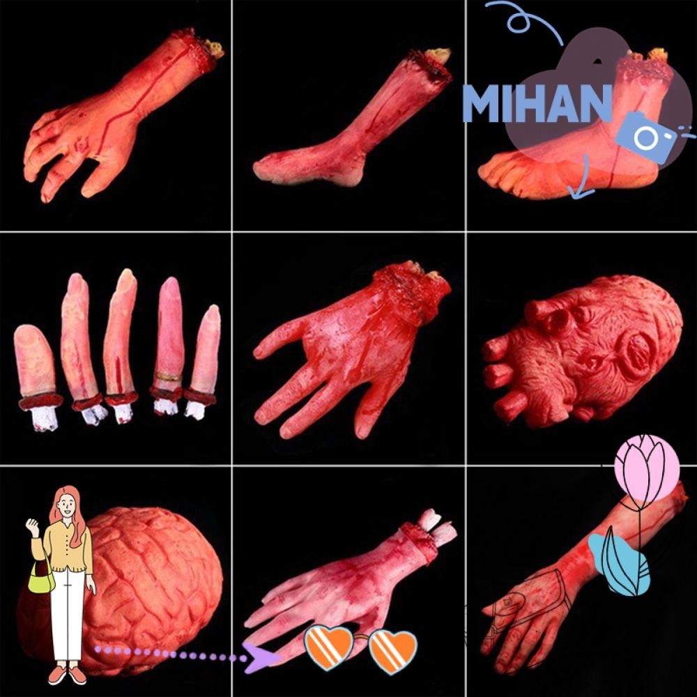 MIHAN Halloween Costume, Party Scary Decoration Fake Hands Horror Props, Broken Hands Fake Blood Broken Feet Latex Toys