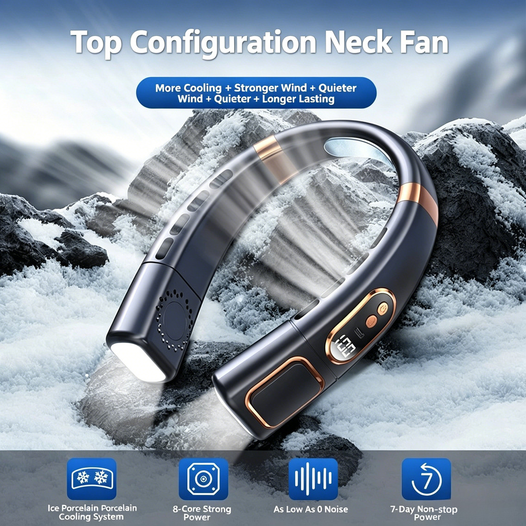 5 Speed Bladeless Neck Fan With Ambient Light USB Rechargeable Portable Cooling Hanging Fan | Kipas Leher Tanpa Bilah 5 Tahap Dengan Lampu Suasana Boleh Caj USB Mudah Alih 挂脖风扇