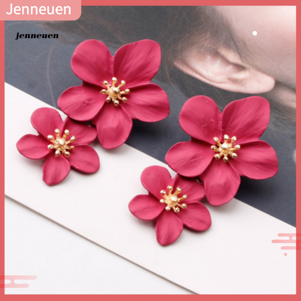 JEN Handcrafted Earrings 1 Pair Double Layer Plumeria Flower Drop Earrings for Women Stylish Dangling Stud Jewelry Accessories Lightweight and Elegant Design for Everyday