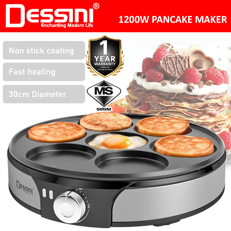 DESSINI ITALY 7 Holes Electric Pancake Breakfast Maker Burger Toaster Barbecue BBQ Grill Non-Stick Baking Pan Egg Cooker