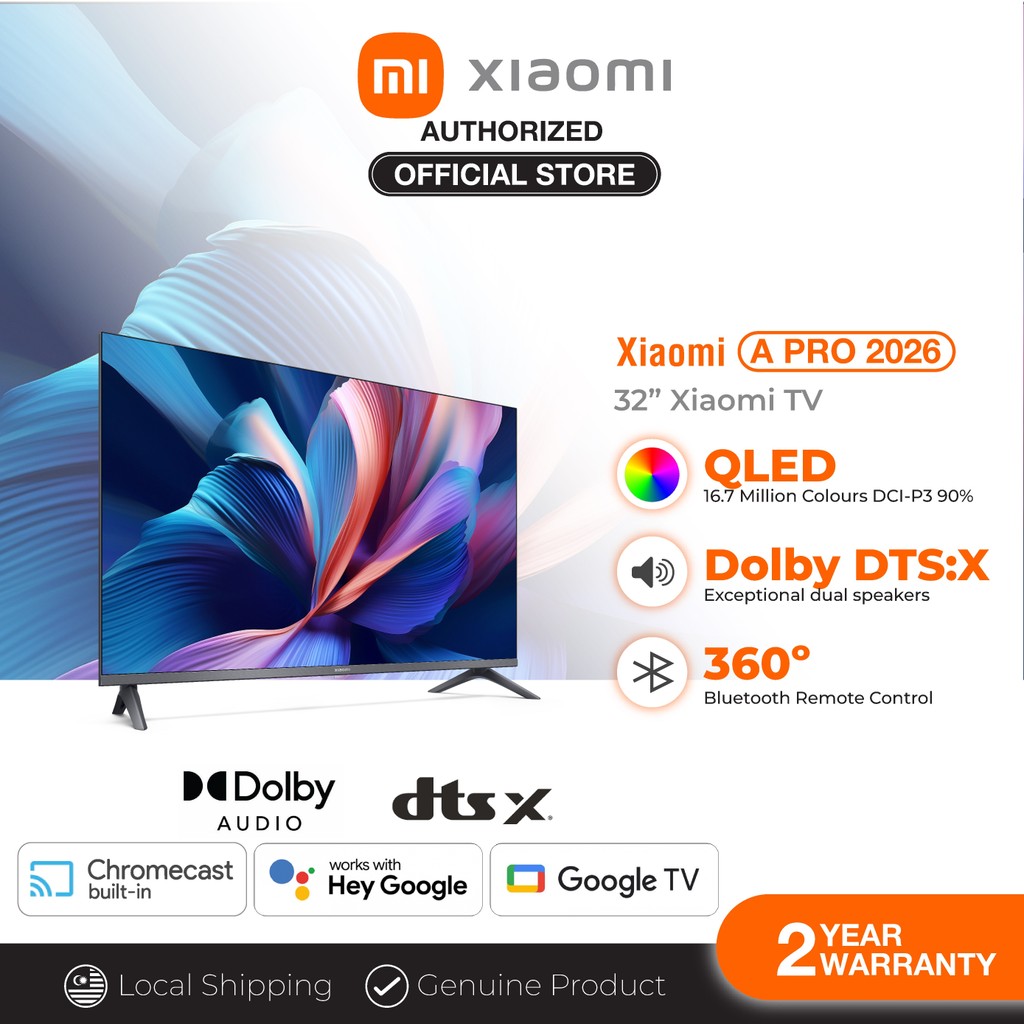 NEW Xiaomi TV A Pro 2026 Version 32" QLED | 16.7 Million Colours | Low Blue Light Eye Comfort | Dolby Audio DTS:X