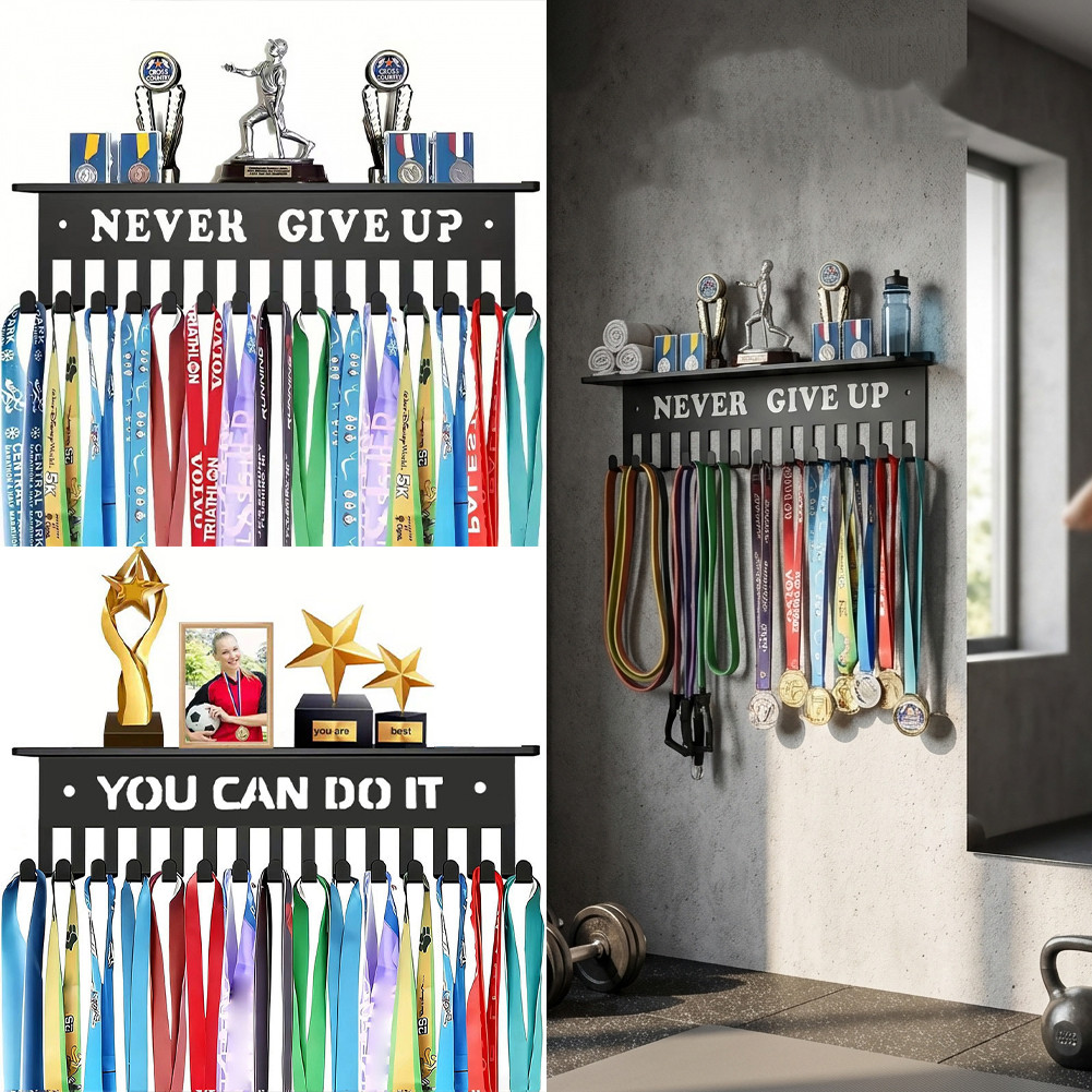 Multi-Hook Medal Display Stand Wall-Mounted Metal Holder Sports Trophy Organizer Home Decoration