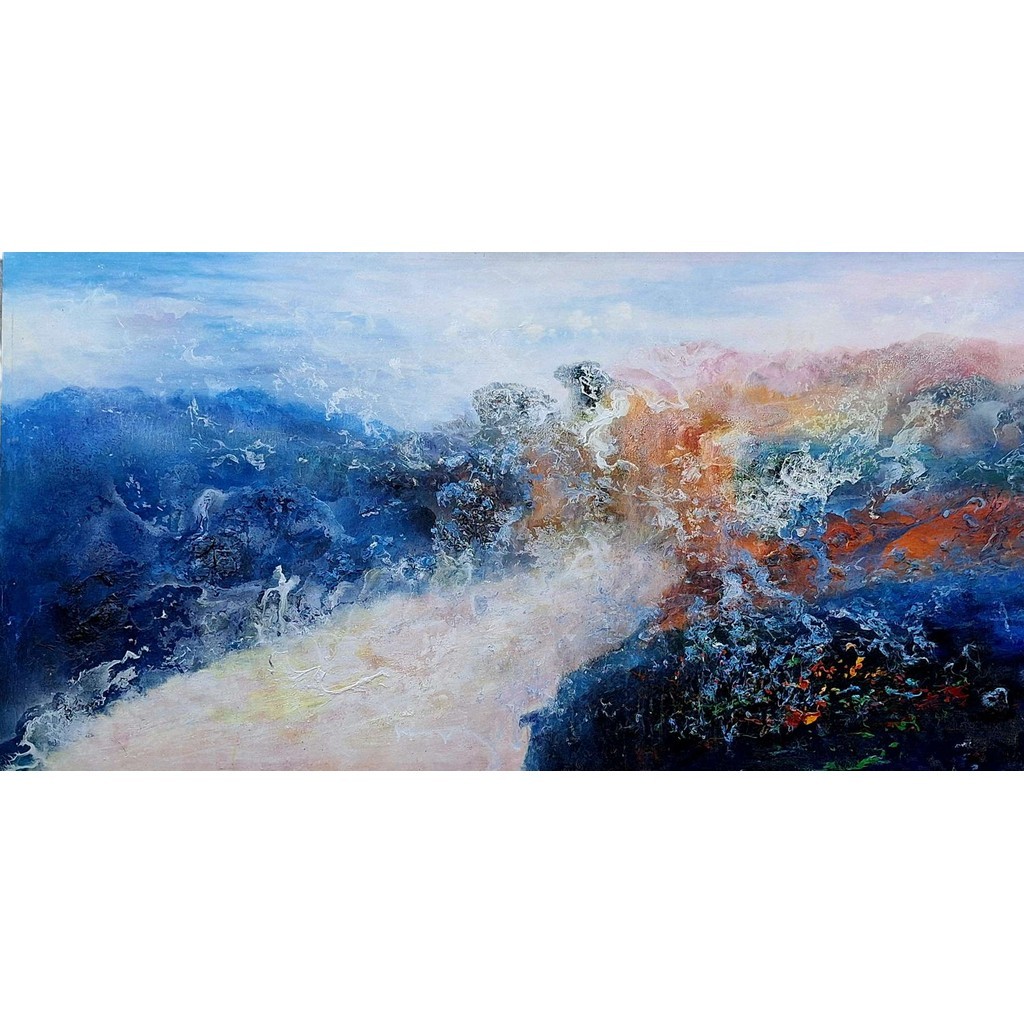 Oceanic Depth - Large Oil Painting Original Art Frame Abstract Contemporary Wall Decor Wood Framed