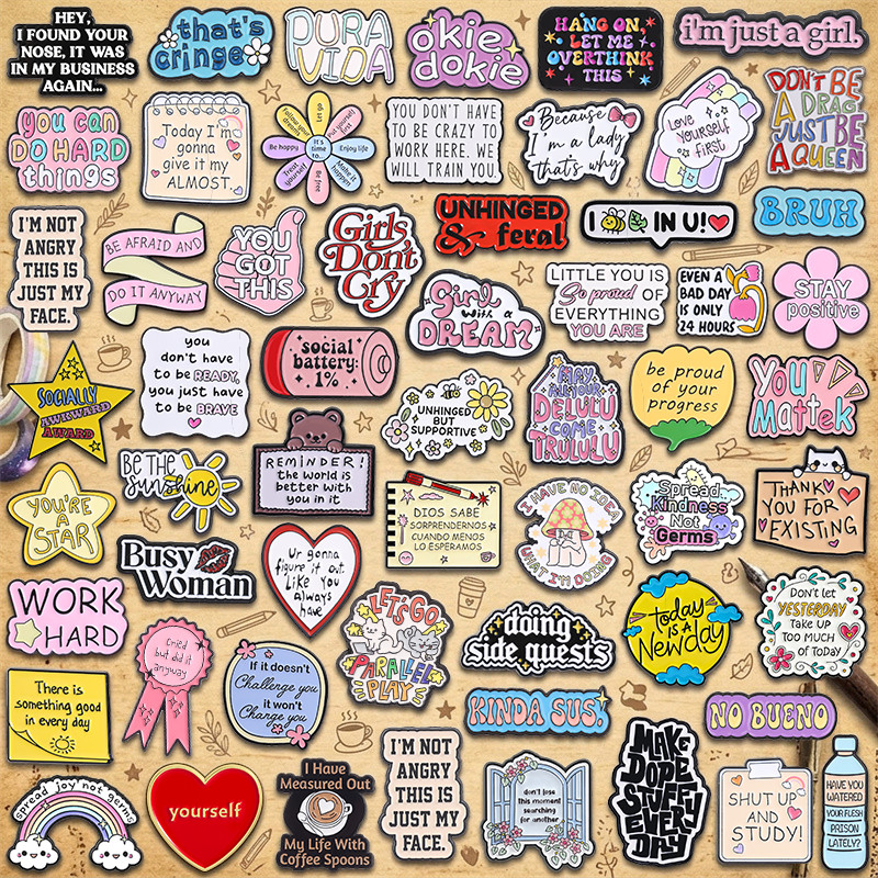 100 Inspirational and Positive Quotes Enamel Brooches Colorful Text Emotional Expression Badges Backpack Clothing Pin Accessories Gifts for Friends