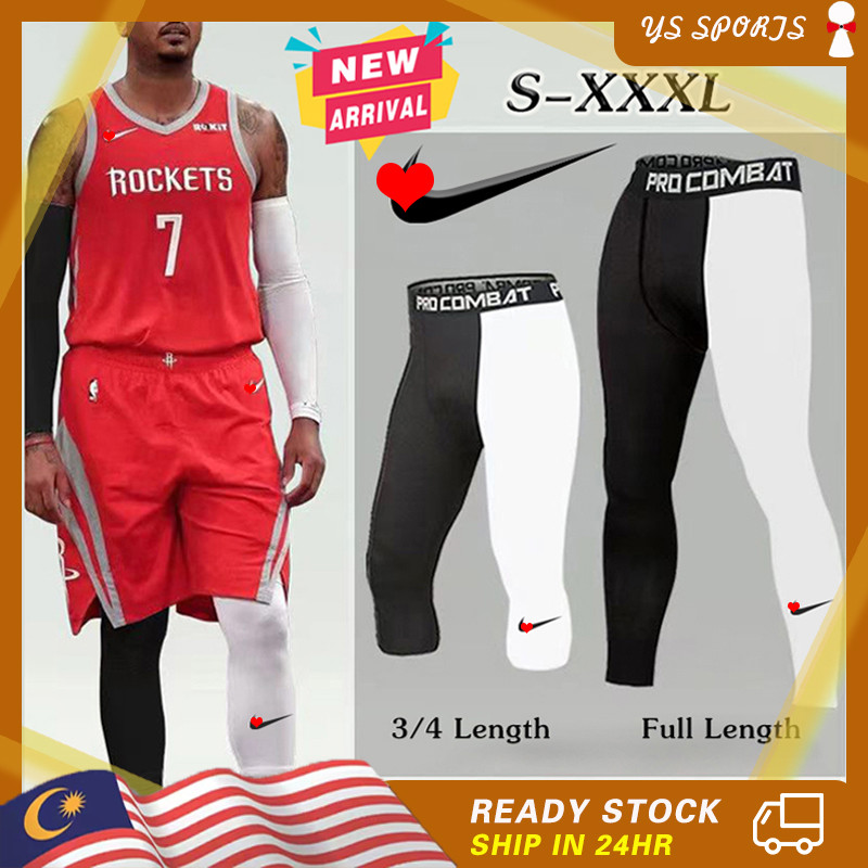 Pro Combat Leggings Tight Pants Men For Gym Running Swimming Seluar Tight Lelaki Quick Dry Sportwear White and Black Color Stitching Leggings Unisex Tights for 3/4 Length Pants