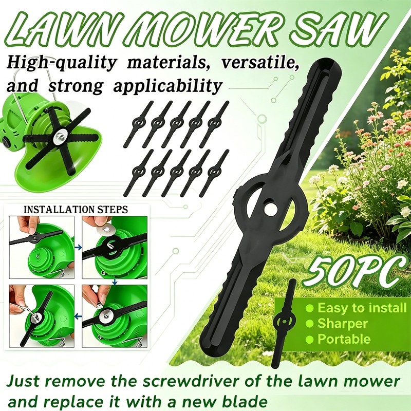 Lawn Mower Plastic Blades 50Pcs Long Trimmer Blades Cordless Weeder Mesin Potong Rumput Spare Accessories