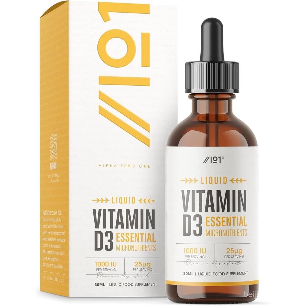 Tetes Cecair Vitamin D3 1000IU - 30ml (600 Hidangan) - Berasaskan Minyak Kelapa MCT - Suplemen Vitamin D3 Berkuasa Tinggi - 25μg (1,000 IU) setiap Titisan - Oleh Alpha01