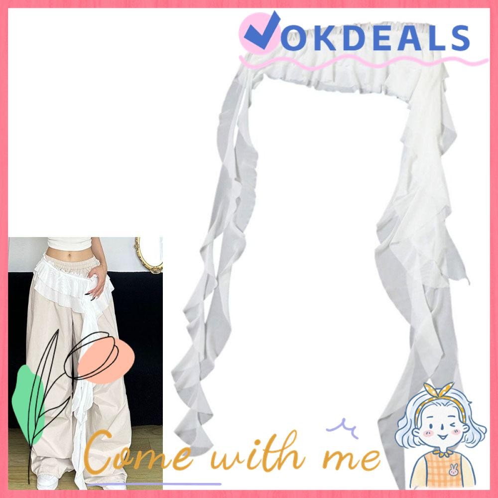 OKDEALS Lace Mini Skirt, Embroidered Flower Irregular Lace Up Ruffles Skirt, Harajuku Y2K Streetwear Lace-up Design Ruched Skirts