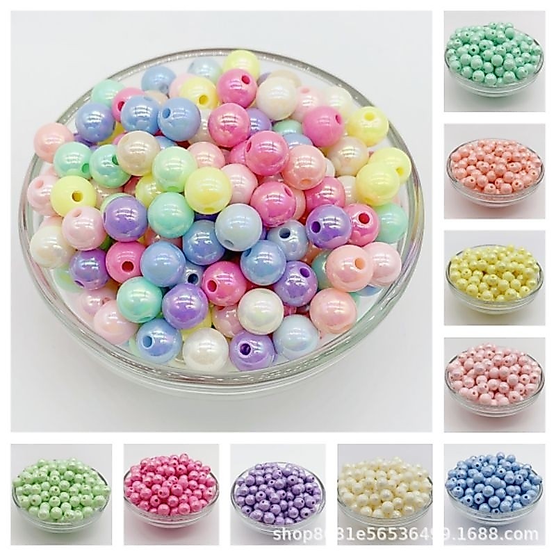 6/8mm AB Solid Colour round beads DIY mobile phone chain jewelry handmade beading material (100pcs) AB实色春天色