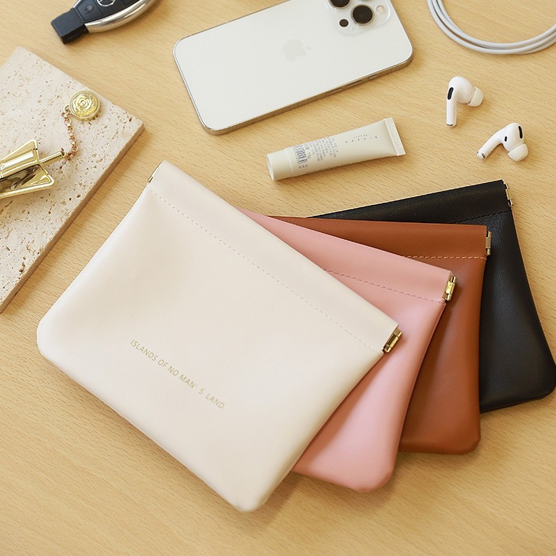 PU Leather Self-fastening Storage Bag Mini Lipstick Cosmetic Bag Travel Carrying Coin Purse Sundries Organizer Bag