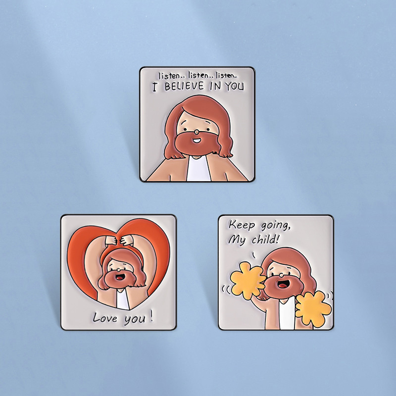 Religious Cute Jesus Enamel Pin Inspirational Keep Going Brooch Badges Clothing Cartoon Accessories Gifts for Friends