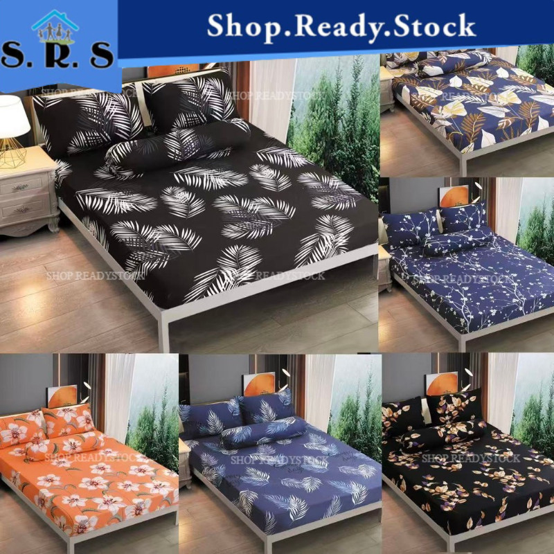 SRS_ PREMIUM COTTON BEDSHEET 4 IN 1 QUEEN / 2 IN 1 SINGLE / FITTED GETAH KELILING CADAR SARUNG KATIL SARUNG TILAM