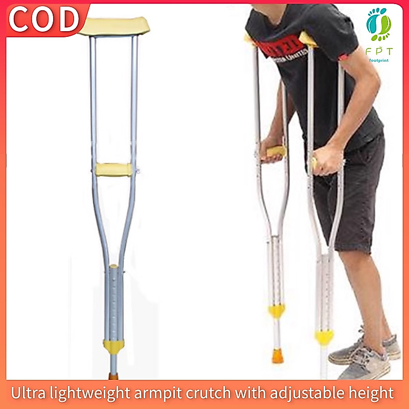 FPT*Ultra-Light Weight Underarm Cane Topang Kaki Arm Support Adjustable Height Tongkat Ketiak Shoulder Crutches Aluminum adjustable grip crutch (Adults, Elderly)