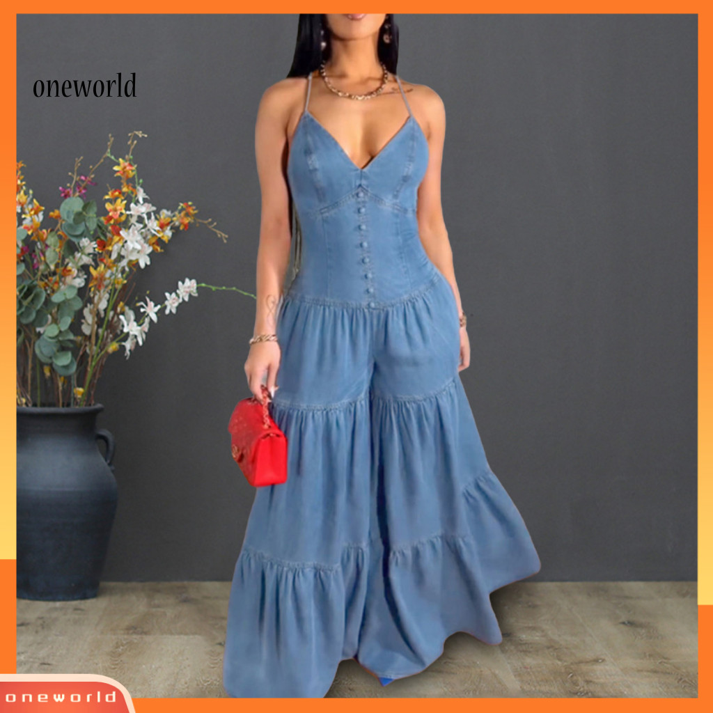 Oneworld Soft & Breathable Women's Halter Neck Backless Jumpsuit - Summer Fashion