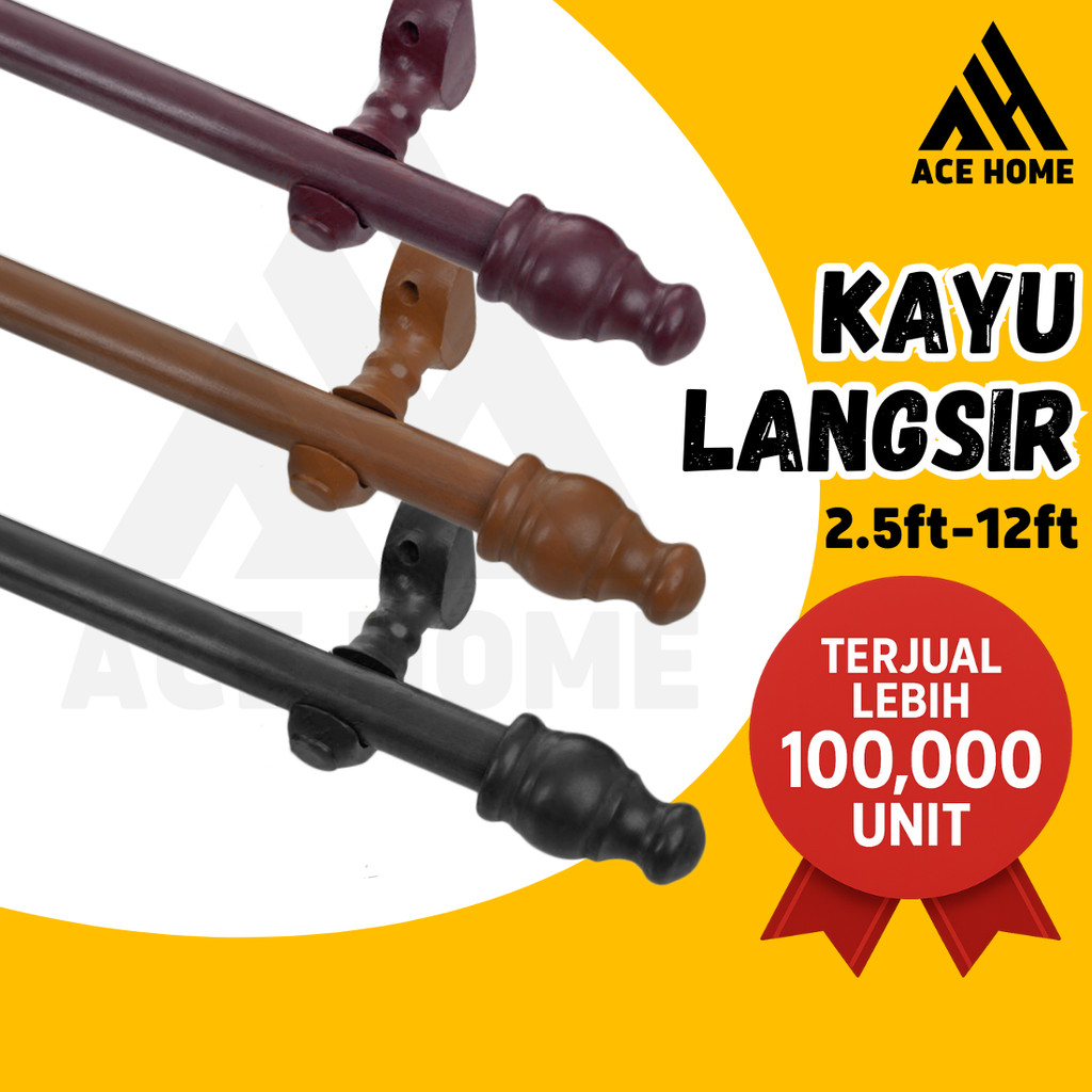 【?????? ?????】No Ring Wooden Curtain Rod Batang Langsir Kayu Langsir Murah 28mm (Free Screw & Wall Plug) 4ft - 10ft