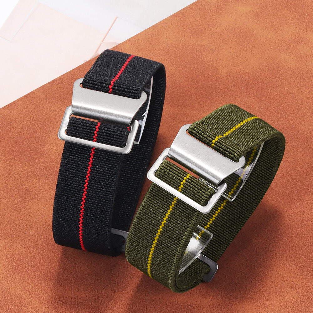 LANGLEY Watch Bands Man's French Troops Military Parachute Watchband Special Elastic Fabric Nylon Canvas NATO Women Strap 18mm 20mm 22mm Common to all major watch brands GPPR