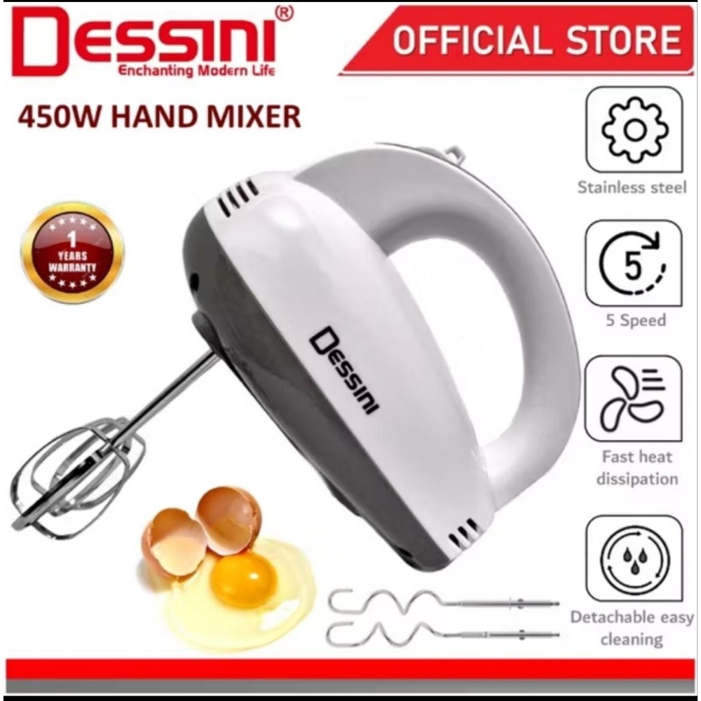 DESSINI ITALY 5 Speed Electric Hand Mixer Egg Beater Blender Grinder Processor Dough Whisk Mesin