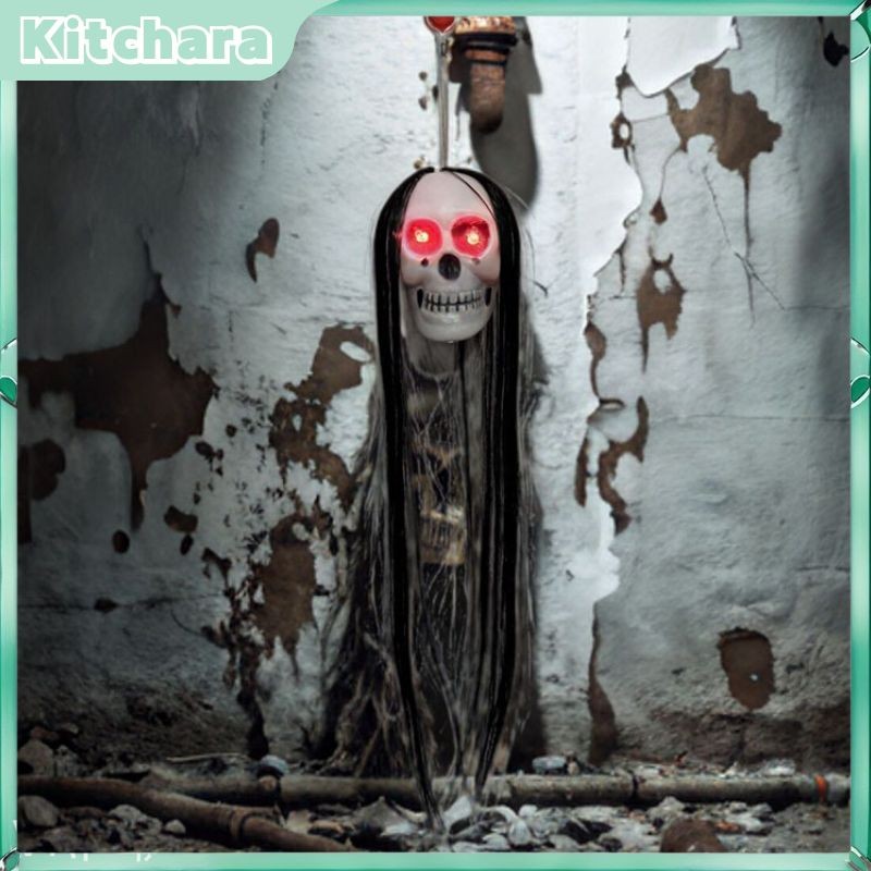 Kitchara? Hanging Ghost  Halloween Skull Props Long-haired Ghost Plastic Hangable Terror Halloween Decoration Spider Web
