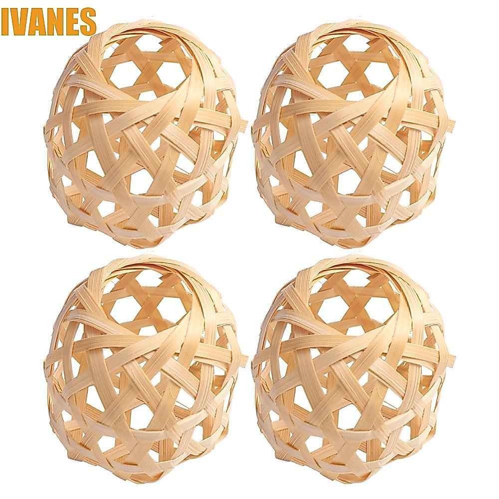 IVANES Woven Bamboo Lamp Shade, Bamboo Cage Globe Bulb Lampshades, DIY Decorations Vintage Hexagonal Eyes Removable Chandelier Cover Ceiling Pendant Cage