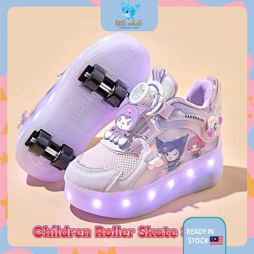 Children Kuromi Frozen Elsa Roller Skate Shoes Wheels Luminous Glowing Sneakers Pink LED Light Roller Skate Shoes