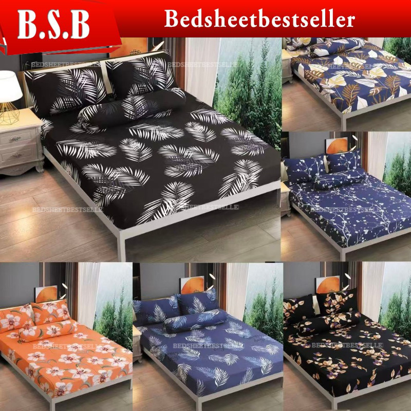 B.S.B PREMIUM COTTON BEDSHEET 4 IN 1 QUEEN / 2 IN 1 SINGLE / FITTED GETAH KELILING CADAR SARUNG KATIL SARUNG TILAM