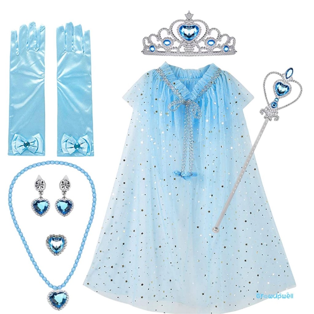 Princess Cape Cloak  Princess Dress Up Costume for Girls Crown Wand Necklace Gloves Ring Earrings for Birthday Cosplay Party