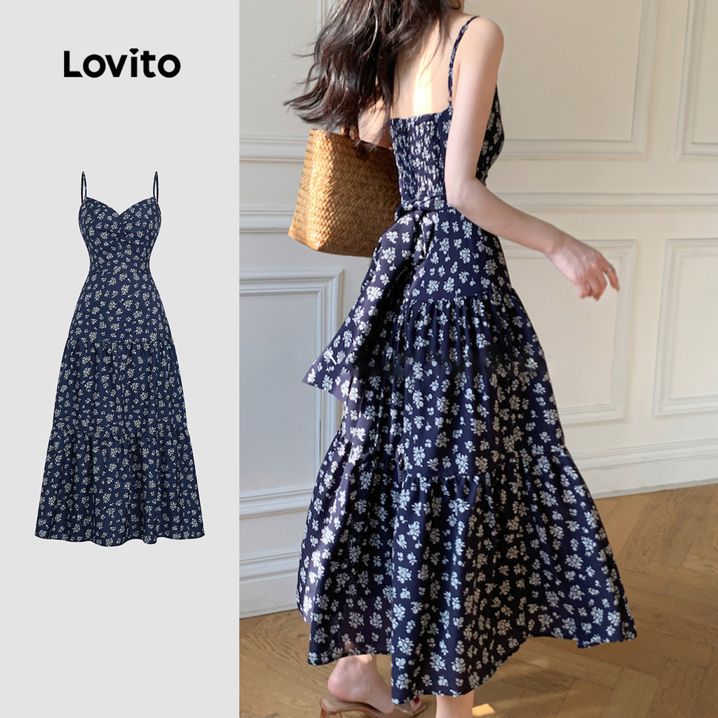 Lovito Vacation Dress Pleated Spring/summer Blue Dress for Women Plus Size Friendly L149LD392 Lovito Vacation Gaun Berlipat Gaun Biru Musim Bunga/musim Panas Untuk Wanita Mesra Saiz Besar L149LD392