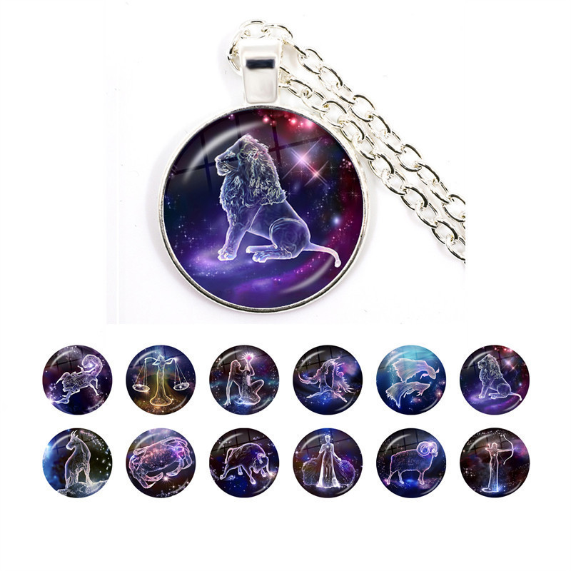 12 Constellation Virgo Cancer Gemini Gemini Glass Pendant Necklace