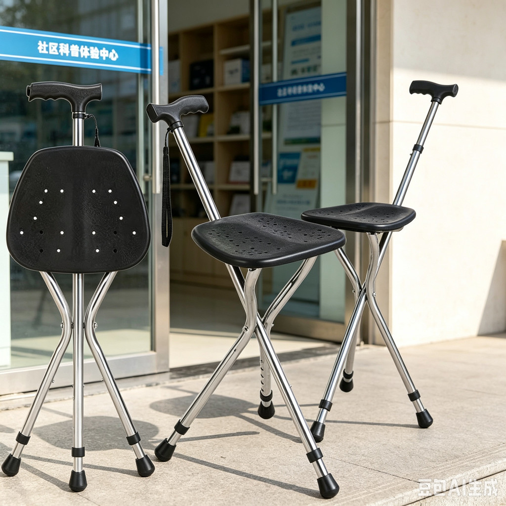 Walking Cane Stool Elderly Anti-Slip Folding Walking Cane Chair--- &- &- *** -- ******--、walking aid、tongkat orang tua、tongkat lipat、tongkat 4 kaki、Foldable stick for elderly、 kaki 4、拐杖椅子