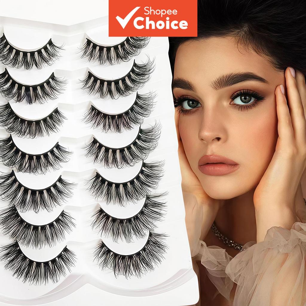 Cotton Thread Thick Band Crossed Cluster False Lashes 7 Pairs Comic Western Drama Natural Stage Makeup