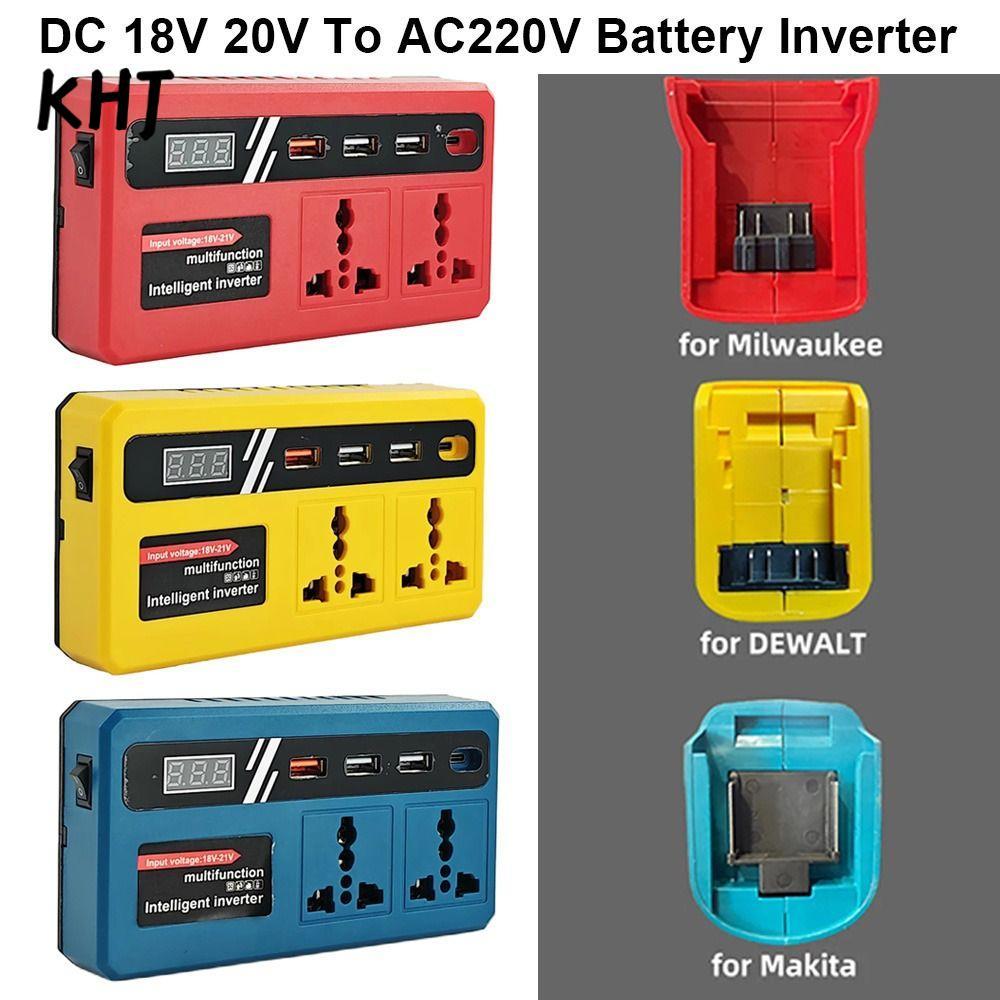 KHJ 1Pcs Battery Inverter, Multifunctional 18v 20v To 220v Smart Transformer, with 4 USB LED Socket 120W Dual Plug Outdoor Work Inverter