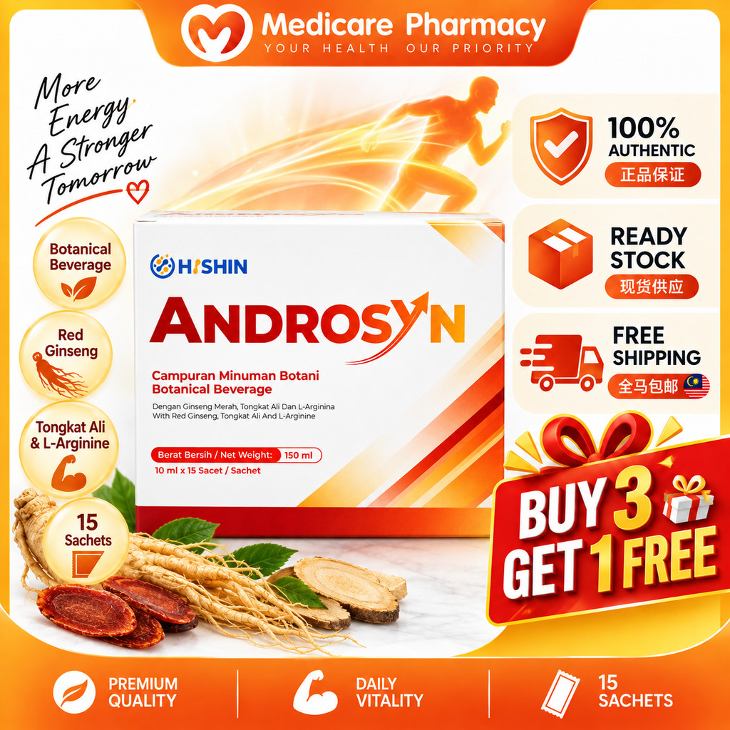 Hishin Androsyn 10ml × 15 Sachets | Red Ginseng Tongkat Ali L-Arginine Botanical Drink for Active Men